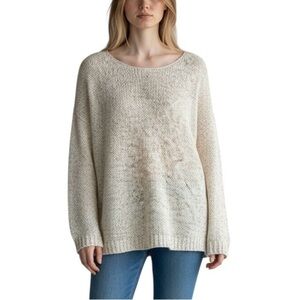 J. Crew Long Conco Pullover Natural Loose Knit Cotton Blend Sweater NWT XS